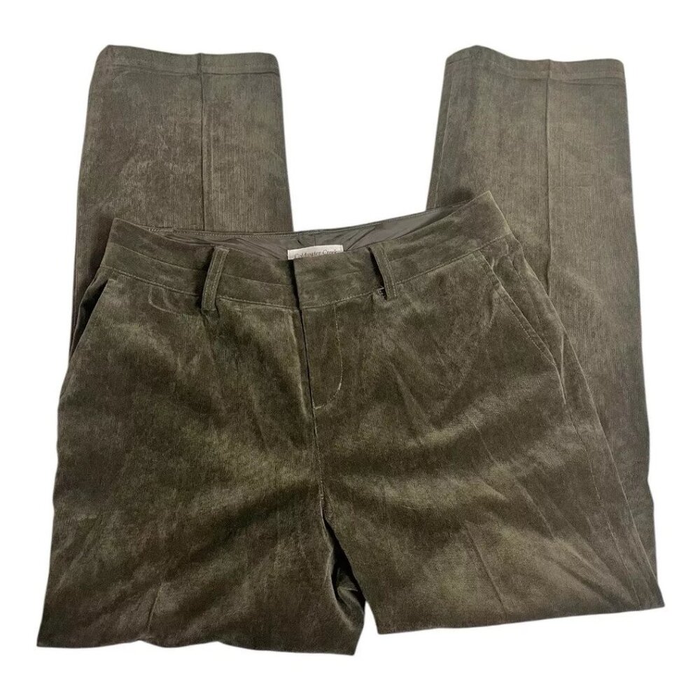Coldwater Creek Corduroy Pant Women 8 Petite Dark Olive Green Stretch Dressy